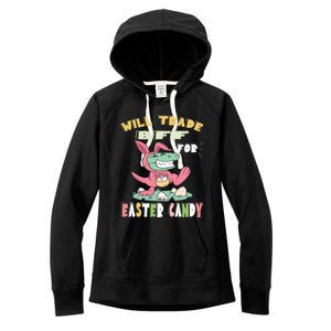 Will Trade Bff For Easter Candy Dinosaur T Rex Bunny Ears Gift Women's Fleece Hoodie