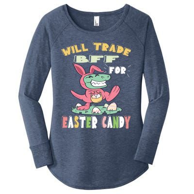 Will Trade Bff For Easter Candy Dinosaur T Rex Bunny Ears Gift Women's Perfect Tri Tunic Long Sleeve Shirt