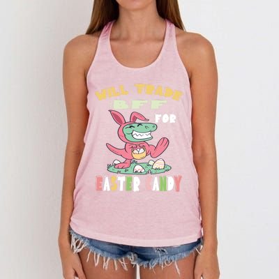 Will Trade Bff For Easter Candy Dinosaur T Rex Bunny Ears Gift Women's Knotted Racerback Tank