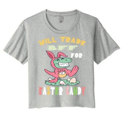 Will Trade Bff For Easter Candy Dinosaur T Rex Bunny Ears Gift Women's Crop Top Tee