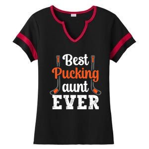 Wo The Best Pucking Aunt Ever Funny Hockey Sports Lover Meaningful Gift Ladies Halftime Notch Neck Tee