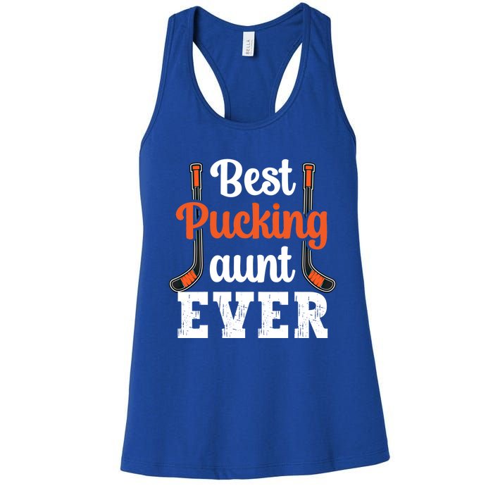 Wo The Best Pucking Aunt Ever Funny Hockey Sports Lover Meaningful Gift Women's Racerback Tank