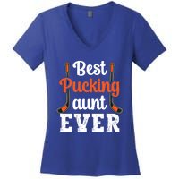 Wo The Best Pucking Aunt Ever Funny Hockey Sports Lover Meaningful Gift Women's V-Neck T-Shirt