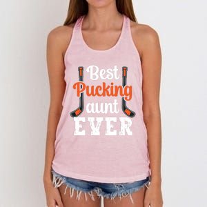 Wo The Best Pucking Aunt Ever Funny Hockey Sports Lover Meaningful Gift Women's Knotted Racerback Tank