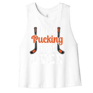 Wo The Best Pucking Aunt Ever Funny Hockey Sports Lover Meaningful Gift Women's Racerback Cropped Tank