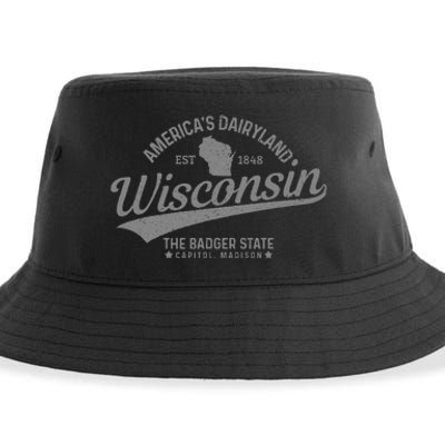 Wisconsin The Badger State Est 1848 State Map Sustainable Bucket Hat