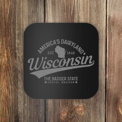 Wisconsin The Badger State Est 1848 State Map Coaster