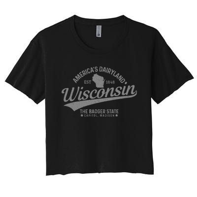 Wisconsin The Badger State Est 1848 State Map Women's Crop Top Tee