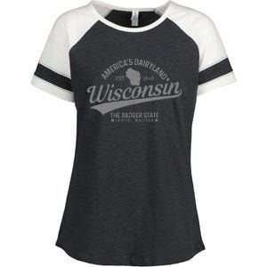 Wisconsin The Badger State Est 1848 State Map Enza Ladies Jersey Colorblock Tee