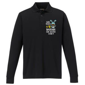 Will Trade Brother For Easter Candy Funny Family Performance Long Sleeve Polo