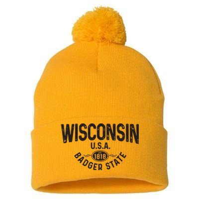 Wisconsin The Badger State Est 1818 Gift Pom Pom 12in Knit Beanie