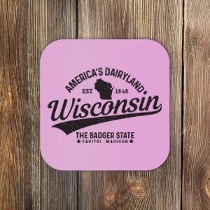 Wisconsin The Badger State Est 1848 State Map Gift Coaster