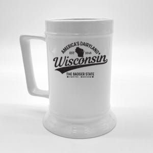 Wisconsin The Badger State Est 1848 State Map Gift Beer Stein