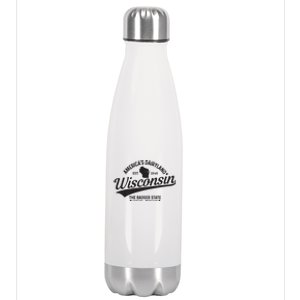 Wisconsin The Badger State Est 1848 State Map Gift Stainless Steel Insulated Water Bottle