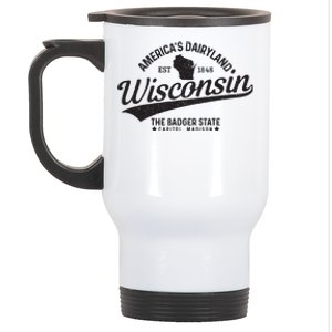 Wisconsin The Badger State Est 1848 State Map Gift Stainless Steel Travel Mug