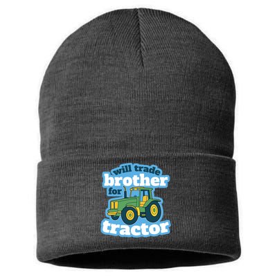 Will Trade Brother For Tractor Funny Sustainable Knit Beanie