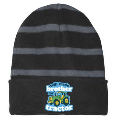 Will Trade Brother For Tractor Funny Striped Beanie with Solid Band