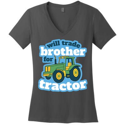 Will Trade Brother For Tractor Funny Women's V-Neck T-Shirt