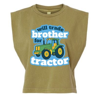 Will Trade Brother For Tractor Funny Garment-Dyed Women's Muscle Tee