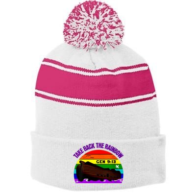 Womens Take Back The Rainbow Pride In Gods Covenant And Promise Stripe Pom Pom Beanie