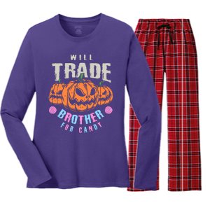 Will Trade Brother For Candy Funny Halloween Shirt Women's Long Sleeve Flannel Pajama Set 