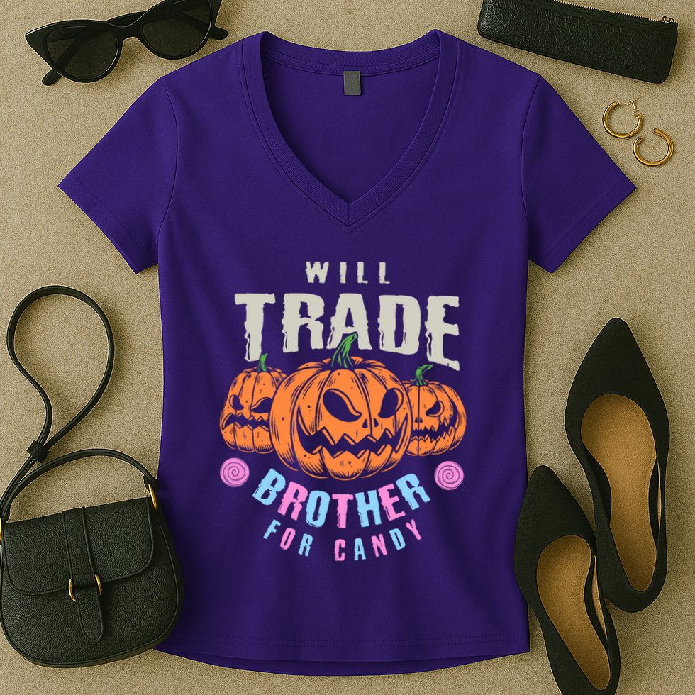 Will Trade Brother For Candy Funny Halloween Shirt Women's V-Neck T-Shirt
