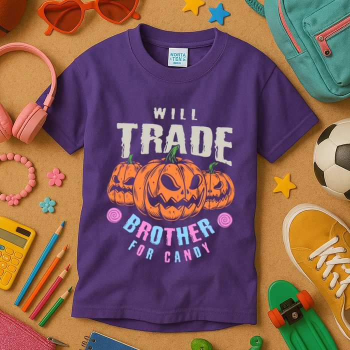 Will Trade Brother For Candy Funny Halloween Shirt Kids T-Shirt