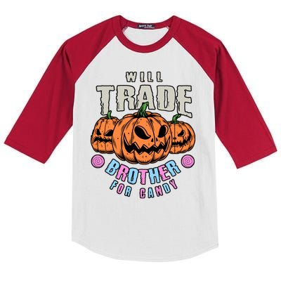 Will Trade Brother For Candy Funny Halloween Shirt Kids Colorblock Raglan Jersey