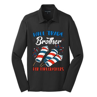 Will Trade Brother For Firecrackers 4th Of July Silk Touch Performance Long Sleeve Polo