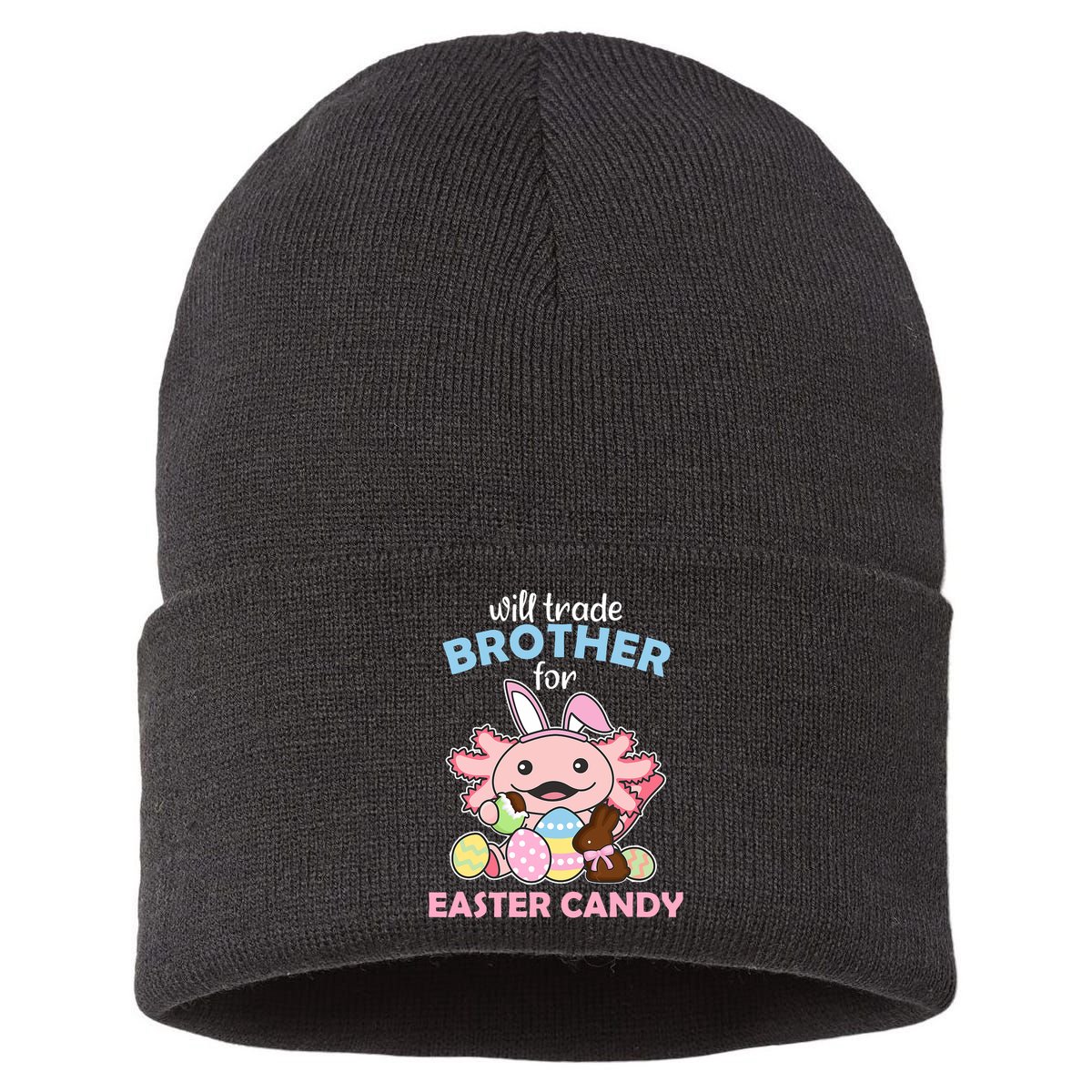 Will Trade Brother For Easter Candy Cute Axolotl Sustainable Knit Beanie