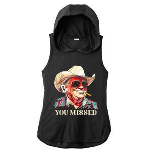 Western Trump Cow You Missed American Flag Cow Hat Ladies PosiCharge Tri-Blend Wicking Draft Hoodie Tank