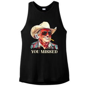 Western Trump Cow You Missed American Flag Cow Hat Ladies PosiCharge Tri-Blend Wicking Tank