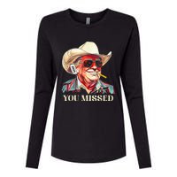 Western Trump Cow You Missed American Flag Cow Hat Womens Cotton Relaxed Long Sleeve T-Shirt