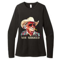 Western Trump Cow You Missed American Flag Cow Hat Womens CVC Long Sleeve Shirt