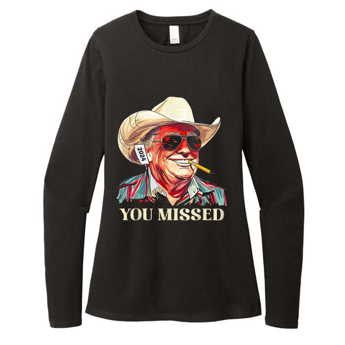 Western Trump Cow You Missed American Flag Cow Hat Womens CVC Long Sleeve Shirt