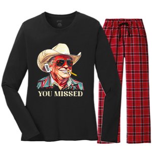 Western Trump Cow You Missed American Flag Cow Hat Women's Long Sleeve Flannel Pajama Set 