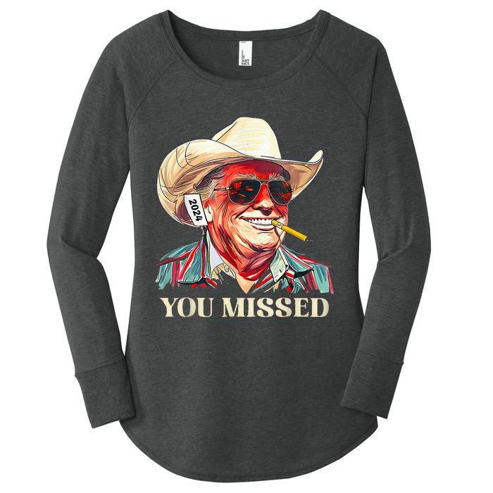 Western Trump Cow You Missed American Flag Cow Hat Women's Perfect Tri Tunic Long Sleeve Shirt