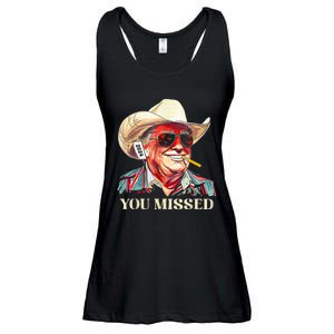 Western Trump Cow You Missed American Flag Cow Hat Ladies Essential Flowy Tank