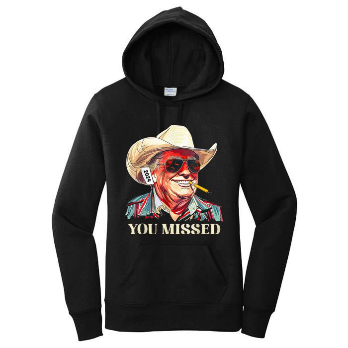 Western Trump Cow You Missed American Flag Cow Hat Women's Pullover Hoodie