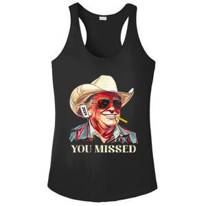 Western Trump Cow You Missed American Flag Cow Hat Ladies PosiCharge Competitor Racerback Tank