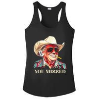 Western Trump Cow You Missed American Flag Cow Hat Ladies PosiCharge Competitor Racerback Tank