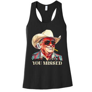 Western Trump Cow You Missed American Flag Cow Hat Women's Racerback Tank