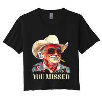 Western Trump Cow You Missed American Flag Cow Hat Women's Crop Top Tee