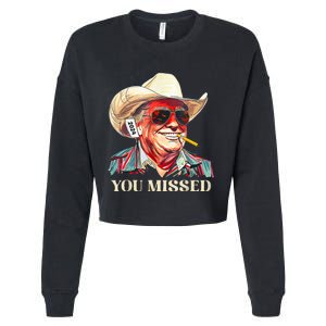 Western Trump Cow You Missed American Flag Cow Hat Cropped Pullover Crew