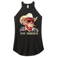 Western Trump Cow You Missed American Flag Cow Hat Women's Perfect Tri Rocker Tank