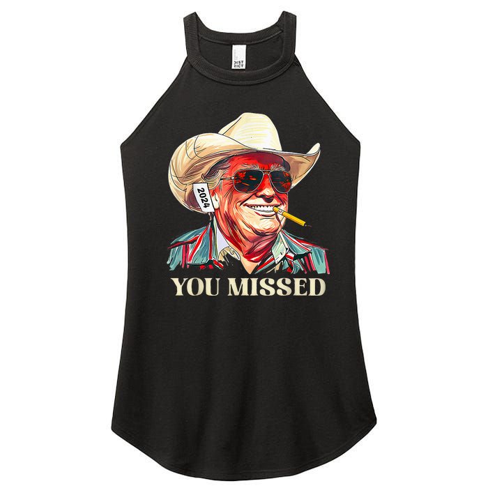 Western Trump Cow You Missed American Flag Cow Hat Women's Perfect Tri Rocker Tank