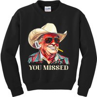 Western Trump Cow You Missed American Flag Cow Hat Kids Sweatshirt