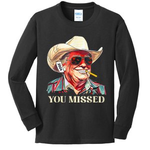 Western Trump Cow You Missed American Flag Cow Hat Kids Long Sleeve Shirt