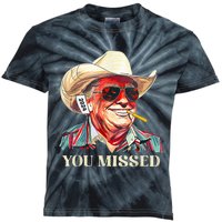 Western Trump Cow You Missed American Flag Cow Hat Kids Tie-Dye T-Shirt