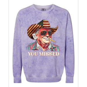 Western Trump Cow You Missed American Flag Cow Hat Gift Colorblast Crewneck Sweatshirt